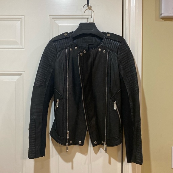 New BCBG BCBGMaxazria Black Moto Biker Leather Jacket Blake - Picture 5 of 14